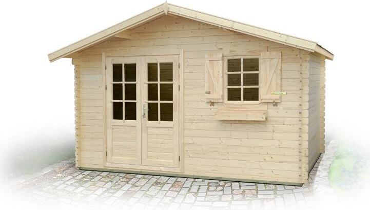 Gartenhaus PO10 - 34 mm Blockbohlenhaus, Grundfläche: 11,90 m², Satteldach