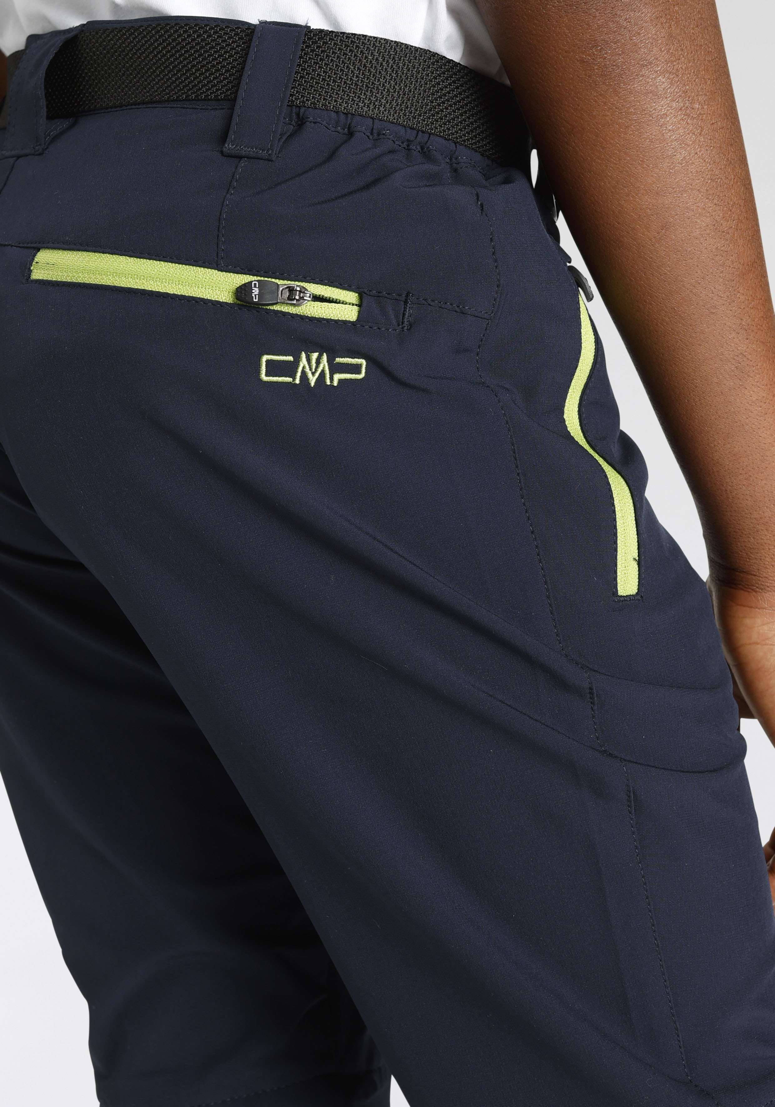 Zip-off-Hose CMP "KID ZIP OFF PANT", Kinder, Gr. 152, N-Gr, blau (b.blau, limeg), Web, Obermaterial: 89% Polyester, 11% Elasthan, kontrastfarbene Details, unifarben, Hosen Zip-off-Hose, für Kinder, mit Zip-off-Funktion, elastisch, atmungsaktiv b.blau, lim