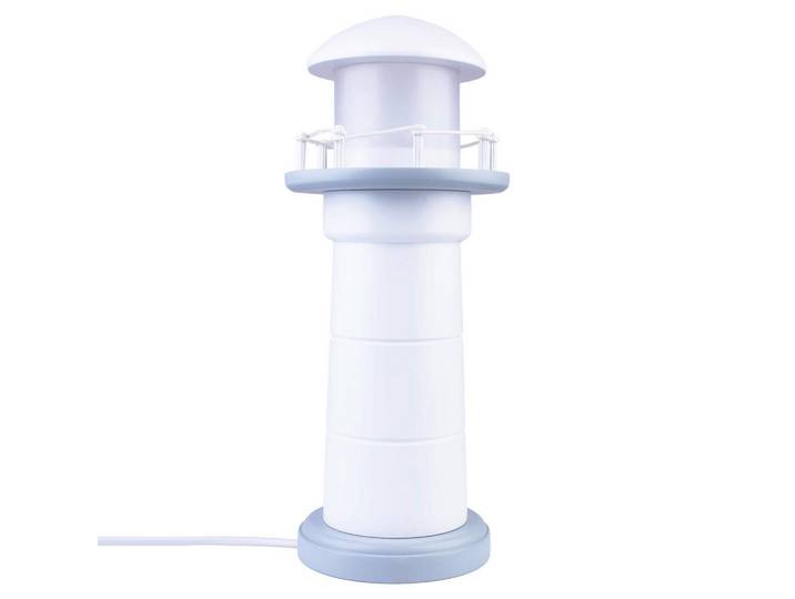 Kindertischleuchte Leuchtturm, Grau, Weiß, Holz, Kunststoff, 31 cm, Lampen & Leuchten, Innenbeleuchtung, Kinderzimmerlampen, Kindertischleuchten