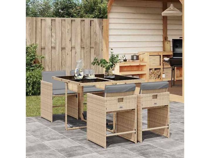 Ensemble Table avec chaises jardin - - Mobilier outdoor Anti UV - coussins 5 pcs mélange beige rotin - design moderne(632483)
