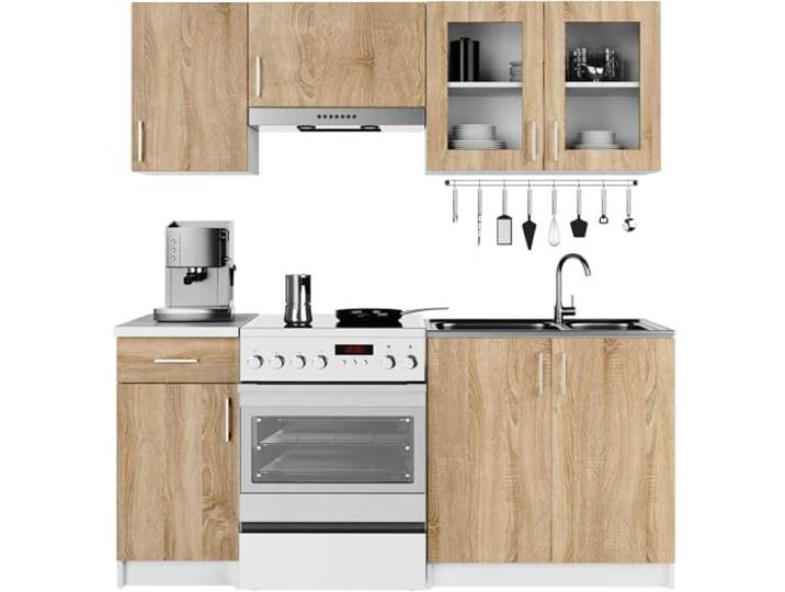 AKORD Küchenmöbel-Set Lima Küchen Kitchen Für eine kleine Küche Für EIN Zimmer mit Küchenzeile Langlebig Für modernes und traditionelles Design Weiß Sonoma-Eiche