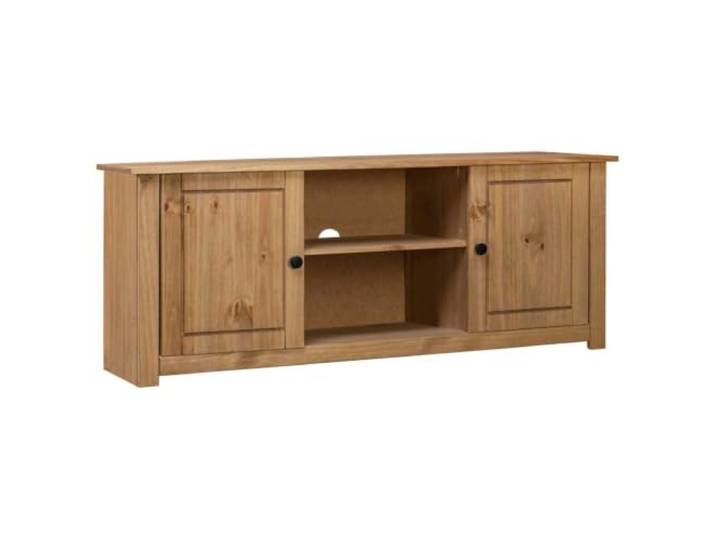 hliofuir TV-Schrank 120x40x50 cm Lowboard Kiefer Massivholz Natur Rustikales Medienmöbel für das Wohnzimmer mit zwei Fächern und zwei Schranktüren für Multimedia-Geräte.