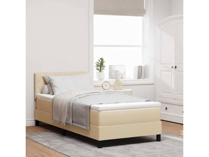 RJPLMFV Boxspringbett, Stoff, cremefarben, 90 x 190 cm Verstellbarer Kopf, 2 Ebenen, Schaumstoff und Taschenfedern, Lattenrost inklusive