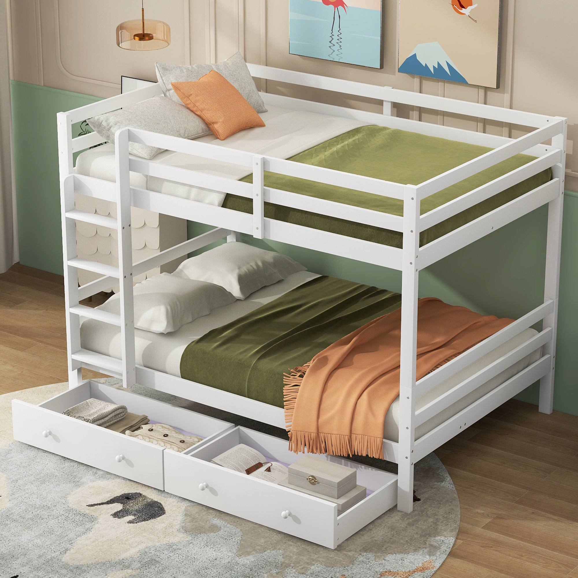 Kinder-Etagenbett mit Schubladen & Stauraum - Stylisch & Robust, Weiß, 140x200cm