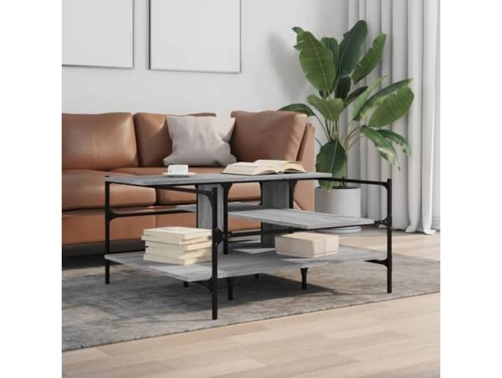 KTHLBRH Couchtisch Sonoma Grau 100 x 100 x 48,5 cm Holz mehrschichtig Beine aus Stahl, Kapazität 75 kg, große Ablagefläche, Montage erforderlich