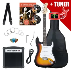 Rocktile Banger's Pack E-Gitarren Set Sunburst inkl. Verstärker, Tasche, Stimmgerät, Kabel, Gurt, Saiten und Schule inkl. CD/DVD