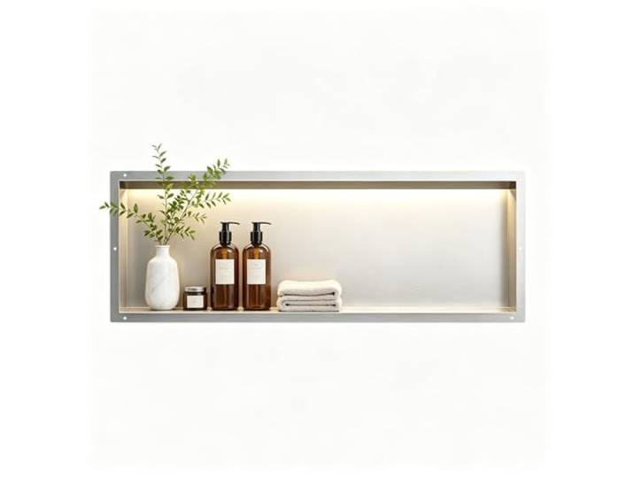 Bernkot Wandnische Dusche Edelstahl, wasserdichte Nische mit LED-Licht Eingebettete Duschnische 30x90x10cm, Einzelbett Duschnische, Eingebettete Lagerung im Duschraum, gebürstet