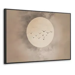 LEINWAND Bilder mit Rahmen - Vogel - Beige - Japanisch - 120x80