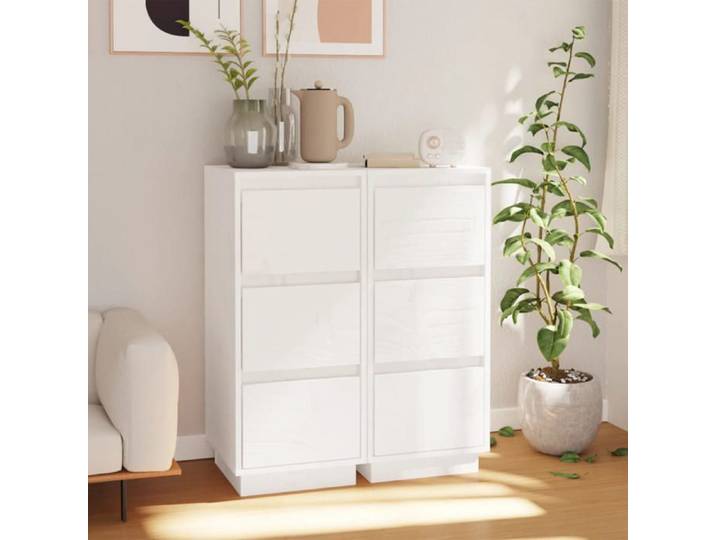 Buffets 2 pcs-Meuble de rangement Blanc 32x34x75 cm Bois massif de pin