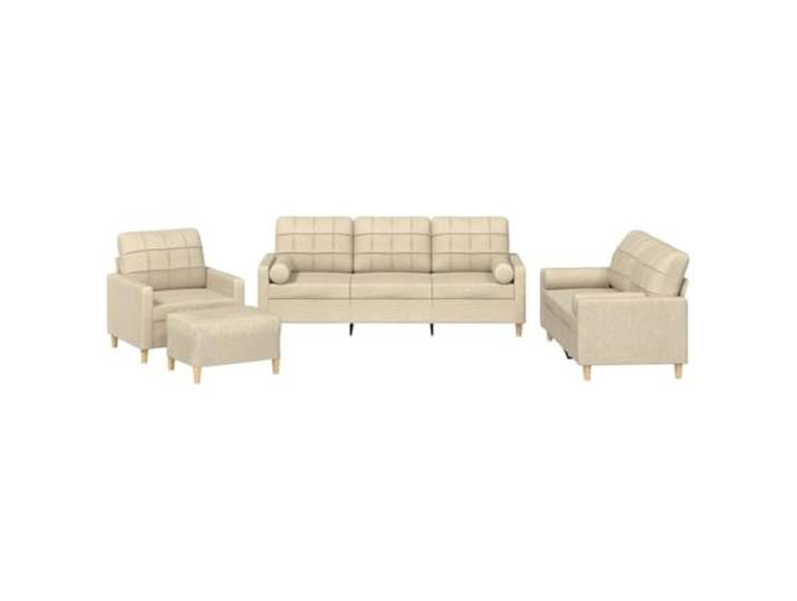 KUTYWEXFM 4-tlg Sofagarnitur mit Sessel Hocker und Kissen Creme Stoff Gemütliches Polstermöbel Set fürs Wohnzimmer mit weicher Schaumstoff Polsterung, nützlichen Zylinderkissen und Fußhocker.