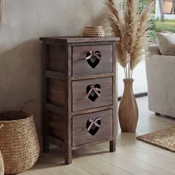 Kommode Sues, Schubladenkommode Schrank, 3 Schubladen mit Herzen 55x29x25cm, Shabby-Look, Vintage ~ braun