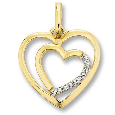 Herzkette ONE ELEMENT "Halskette - Herzkette mit Zirkonia Herz und Anhänger aus 333", gold, Halsketten, Damen, Gelbgold 333, Herzkette, Zart & emotional – ein Geschenk, das von Herzen kommt