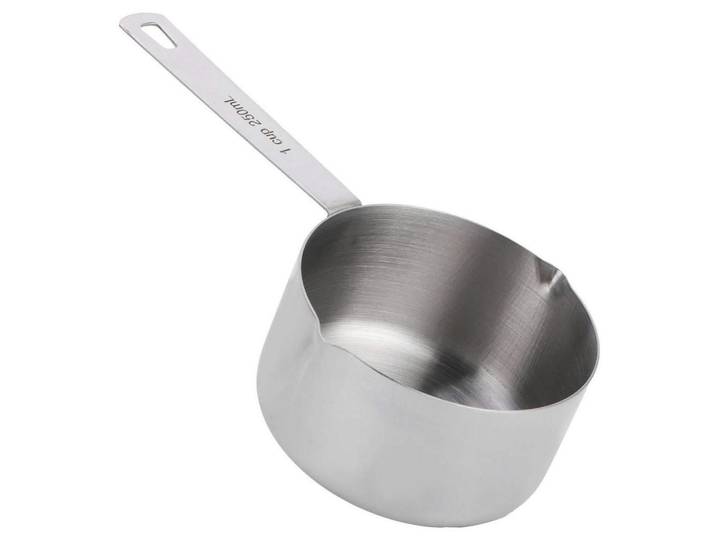 Messbecher Edelstahl 250ml mit Griff und Ausguss, Silberfarben, Metall, Backen & Backzubehör, Messbecher