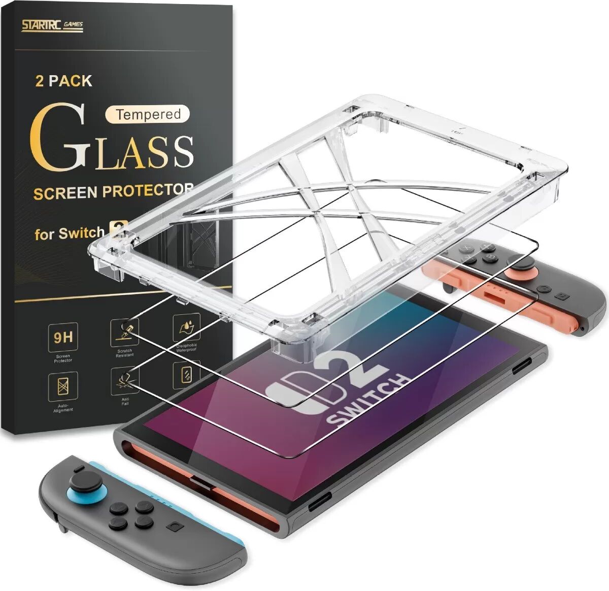 INF Switch2 Displayschutzfolie aus gehärtetem Glas mit Ausrichtungsrahmen [2er-Pack] - HD Anti-Kratz-Folie