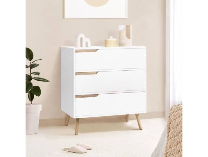 IDMARKET Commode 3 tiroirs HELSINKI 80 cm scandinave blanc