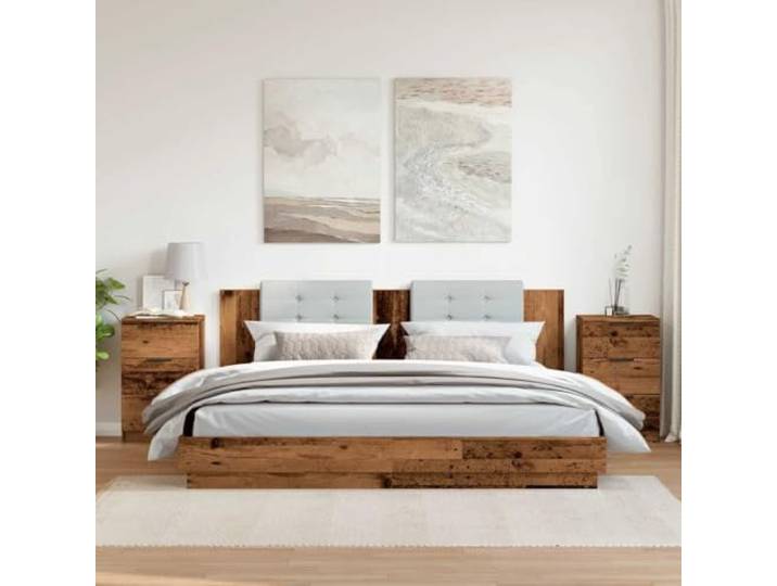 KTHLBRH Nachttische aus antikem Holz, 2 Stück, 40 x 36 x 65 cm 3 Schubladen, Spanplatte und Metall, robuste Platte, kippsicher, Schlafzimmer
