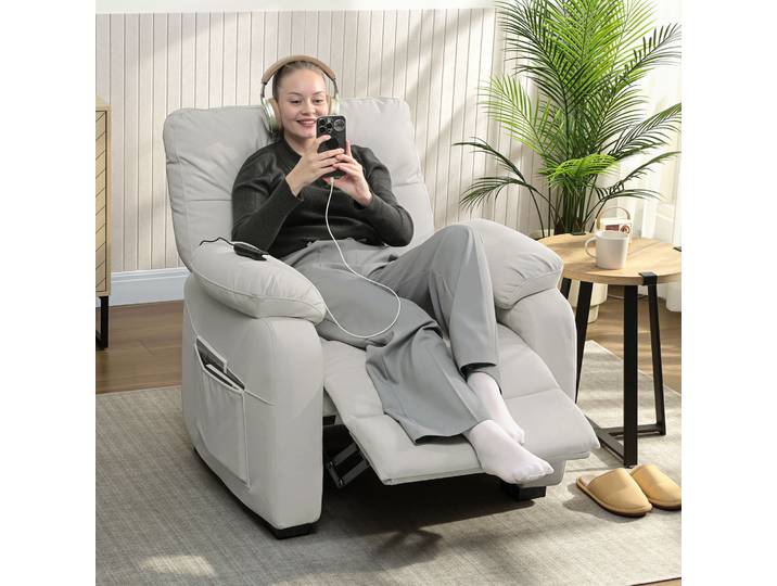 HOMCOM Fauteuil Relax Électrique Inclinable USB Crème 96x90x103cm