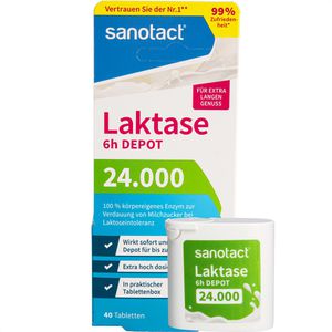 Sanotact Laktase 24.000 FCC, 6 Stunden Depot & Sofortwirkung, in Tablettenbox, 40 Tabletten