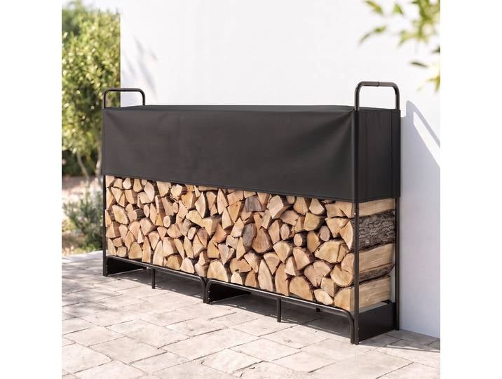 Outsunny Râtelier à Bûches Acier Galvanisé 500kg Noir Intérieur Extérieur