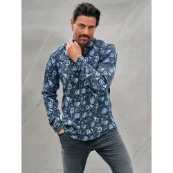 ENGBERS GERMANY Herren Elastisches Langarmhemd gemustert Blau slim fit Button Under - XL