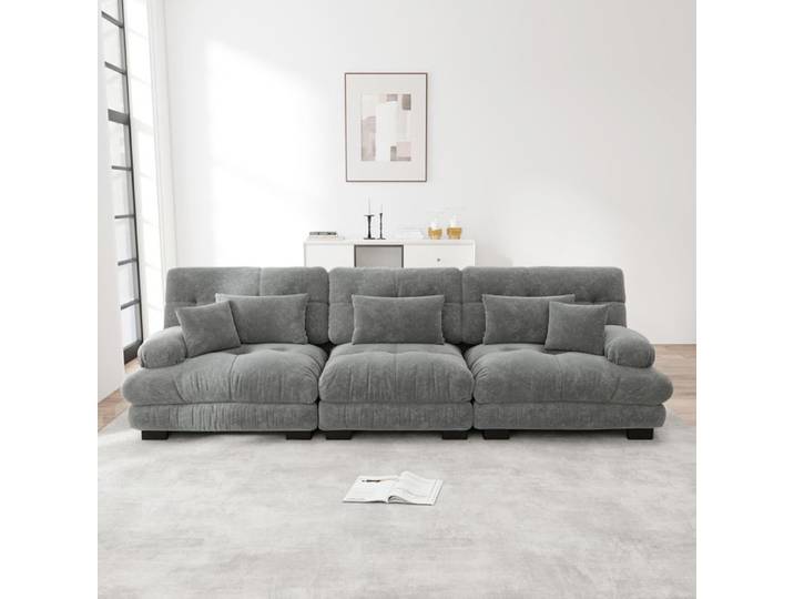 Canapé d'angle modulaire 3 places - TRUXEN8 - Chenille gris - Siège profond - Canapé-lit