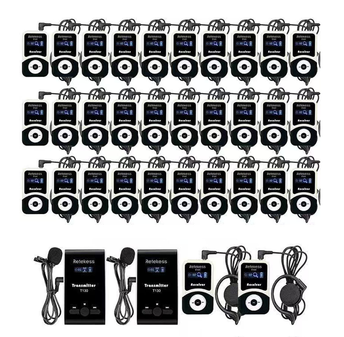 Retekess T130-T131 Tour guide System,60 Meter,99 Kanäle,18H,mit Mikrofon, PLL-Technologie, Geeignet für Reisebüros,Schulungen, Schulbesuche
