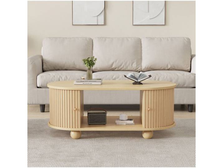 MEULVA Table basse ovale 100 x 50 x 40 cm avec rangement MDF aspect bois pour salon