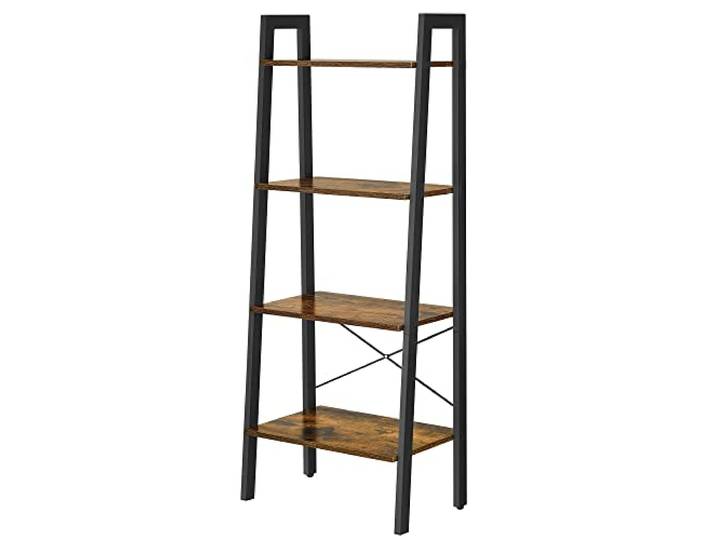 VASAGLE Regal, Bücherregal mit 4 Ebenen, Leiterregal, Standregal, für Wohnzimmer, Schlafzimmer, Küche, Homeoffice, Industrie-Design, Stahlrahmen, vintagebraun-schwarz LLS44X