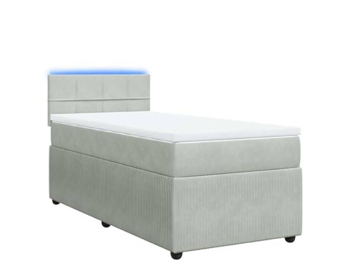 PUGYNBK Boxspringbett aus Samt, Hellgrau, 80 x 200 cm Taschenfedern, LED-Lichter, waschbarer Matratzenschoner, USB-Anschluss