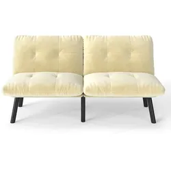 OKWISH Klappbares 2-Sitzer-Sofa mit Samtbezug in Creme, Metallrahmen, Schaumstoffpolsterung und Schlaffunktion