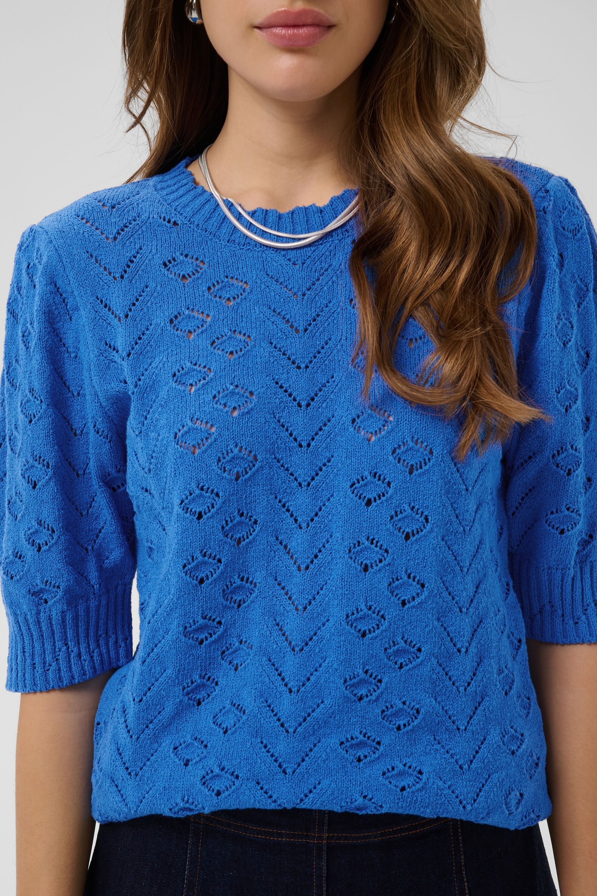 Strickpullover SAINT TROPEZ "Damen Strickpullover ShanelleSZ", Damen, Gr. L, blau (campanula), Obermaterial: 70% Baumwolle CO. 30% Polyester PES., Pullover Strickpullover