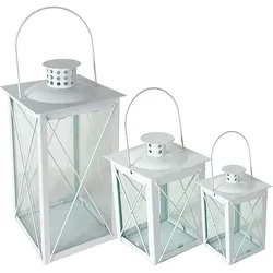 Mojawo, Laterne, 3'er Laternen Set Windlicht Weiss Metall mit Griff