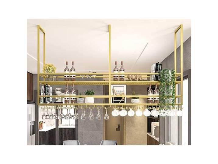 Hängendes Glasregal – Hängeregal, Schmiedeeisernes Decken-Weinregal, Decken-Küchenregal, An Der Wand Montiertes Weinglas-Regal, Schwimmendes Regal Loft/Bar/Restaurant(B,150x30x100cm/59x11x39in)