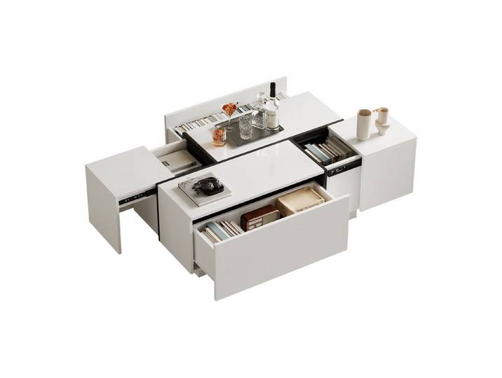 Merax Couchtisch hochglanz Sofatisch mit Patchwork-Design (1-St), Wohnzimmertisch mit 4 Schubladen & verschiebbarer Platte,100x60x40cm