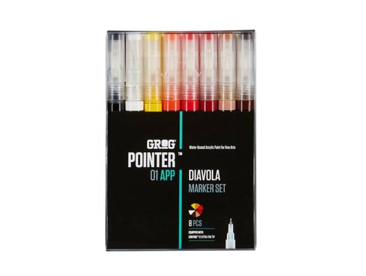 Grog Pointer 01 APP Diavola Marker Set, Extra Fijne Punt 0,7 mm, verpakking van 8 stuks