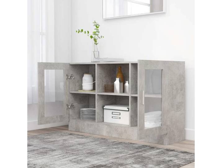 Buffet CHIC Armoire à vitrine Gris béton 120x30 5x70 cm Bois d'ingénierie LL0000044237