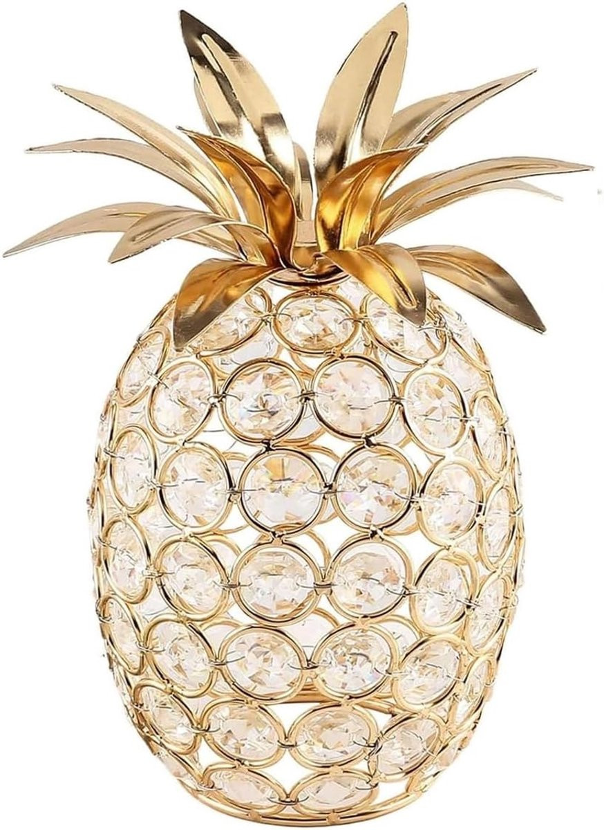 Sprankelende Gouden Kristallen Ananas Decoratie – Kunstmatige Fruitsculptuur voor op de Tafel en Feestdecoratie