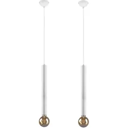 Pendelleuchte weiß einflammig Hängelampe design, Höhe anpassbar, Metall matt, 1x E27 Fassung, DxH 10x150 cm, 2er Set
