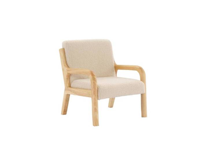 Fauteuil scandinave enfant en bois et tissu bouclette beige