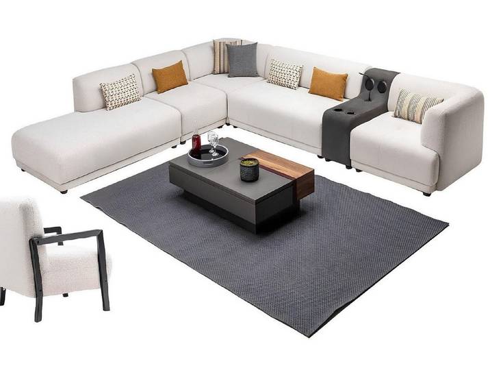 Xlmoebel Ecksofa Moderne Lounge-Couch mit großzügiger Polsterung in elegantem Design, Ecksofa mit Sessel, Hergestellt in Europa