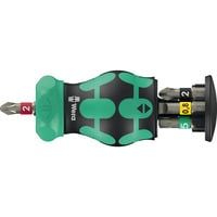 Kraftform Kompakt Stubby Magazin RA 2, Bit-Satz schwarz/grün, 6-teilig, 1/4", mit Ratschenfunktion