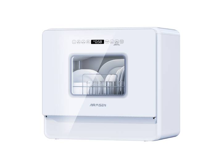 Airmsen grand lave-vaisselle compact de comptoir avec panier complet à 2 niveaux, lave-vaisselle portable avec réservoir d'eau intégré de 5 L, 3 bras de pulvérisation et départ différé de 12 h, aucun raccordement requis, A01