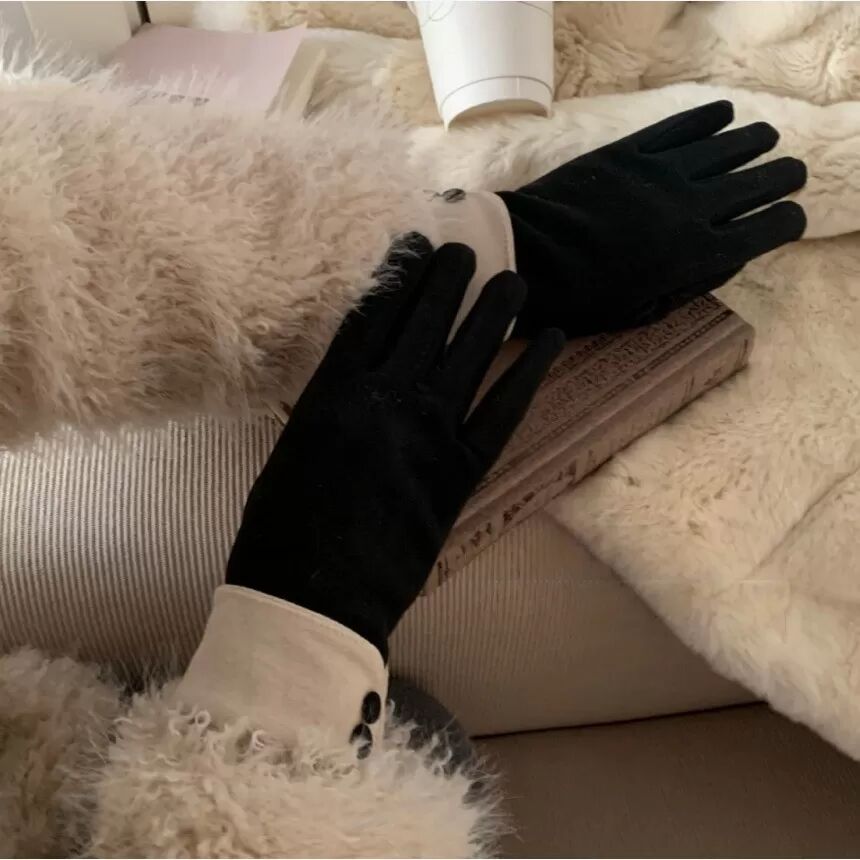 INF Winterhandschuhe mit Knopfdesign, Fleece-Futter und Verdickung für Outdoor-Radfahren Schwarz