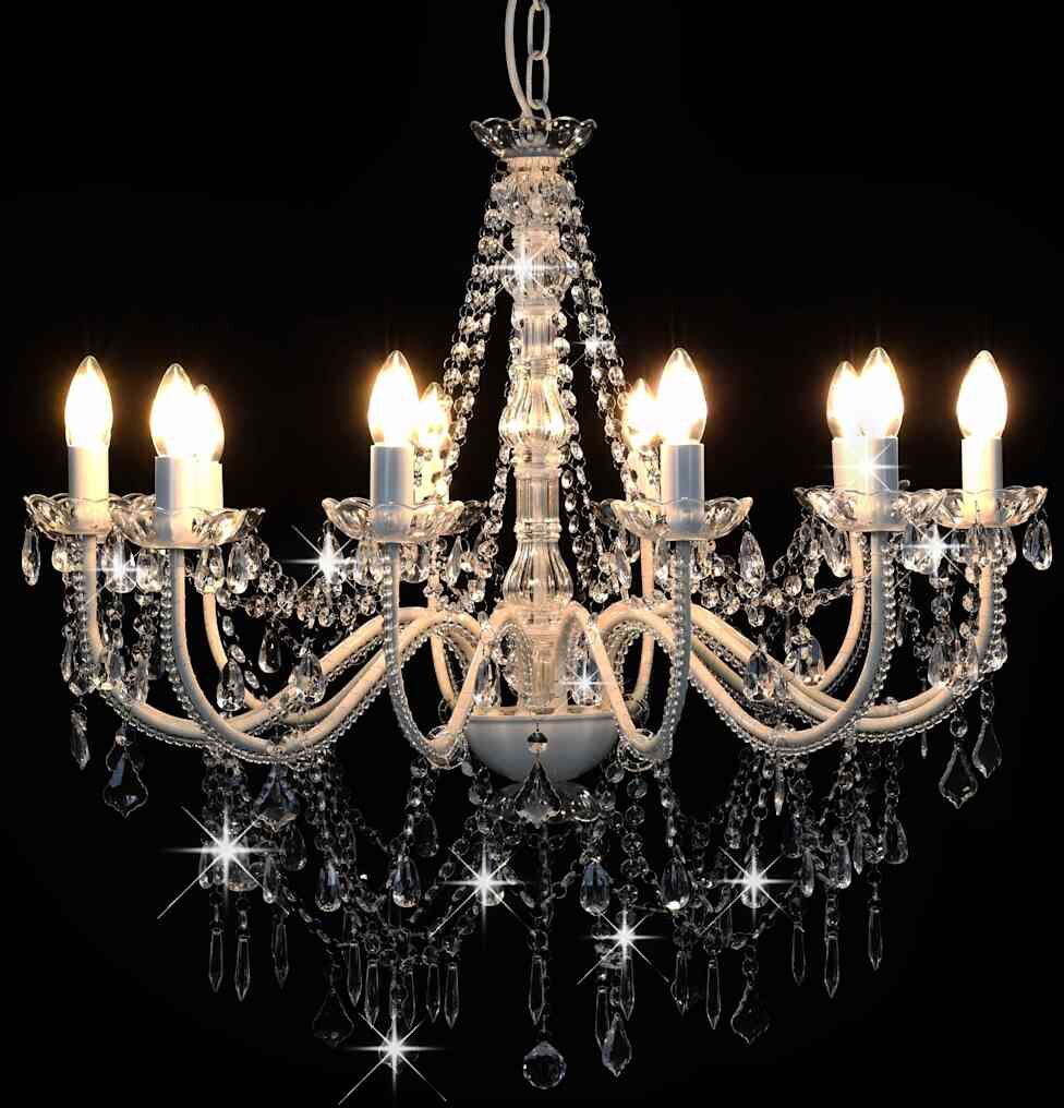 vidaXL Lustre avec perles Blanc 12 ampoules E14