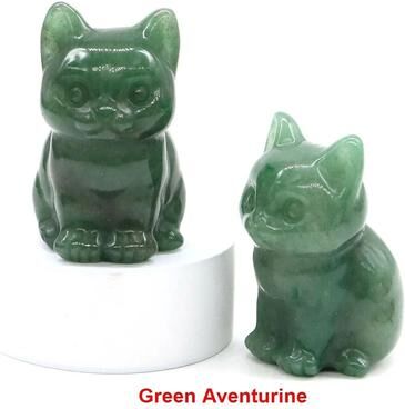 Uplift Essentials Hand Carved Natural Stone Cat Statue Healing Crystal Amethyst & Mixed Mineral Figurine For Chakra Meditation green Aventurine