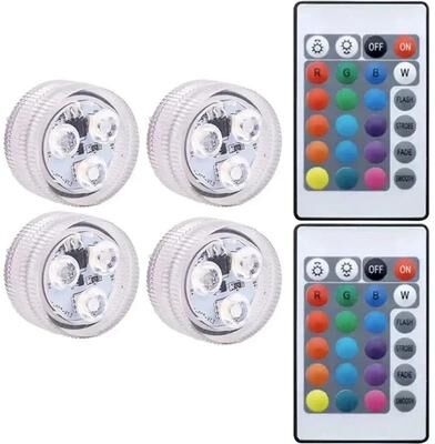 Uplift Picks Waterproof Submersible RGB LED Lights With Remote Control 4 Pcs with Remote