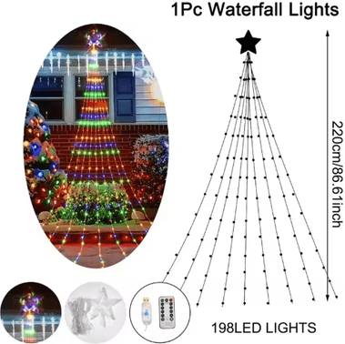 Inspire Picks Pentagram Star Waterfall String Lights Waterproof LED Christmas Fairy Lights color usb