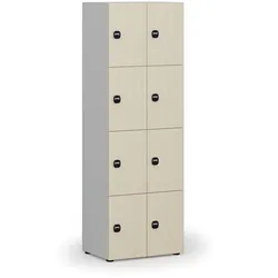 Holzspind S4 mit Ablagefächern, 8 Fächer, zerlegt, RFID-Schloss, grau/Birke