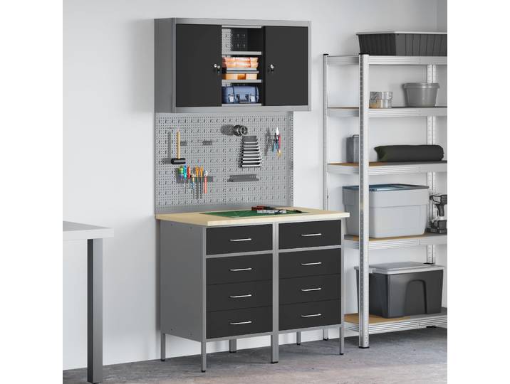vidaXL Arbeitsschrankset mit Schubladen mit Regal 5 stk. Schwarz