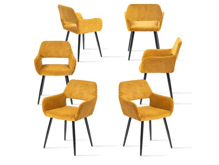 MEUBLES COSY Lot de 6 fauteuils de salle à manger scandinaves avec accoudoirs en velours côtelé jaune safran - CROMWELL CORDUROY
